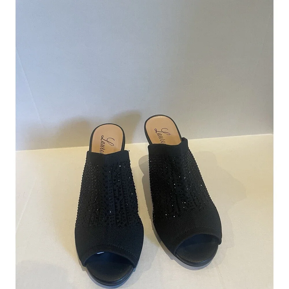 Lauren Lorraine Martha Black Heels 6.5 NEW Sparkly Prom‎ Wedding Party Shoe